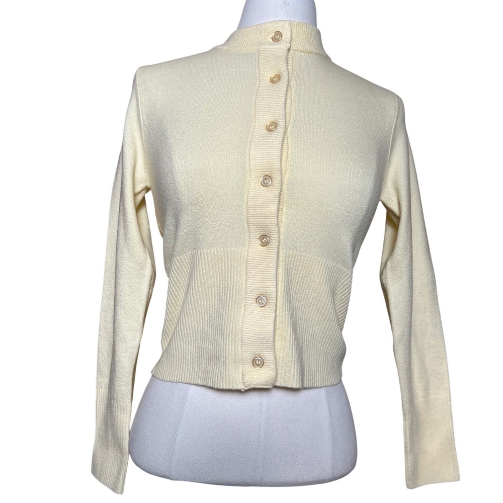 Soho & Stella Pale Yellow Cropped Button Up‎ Cardigan Sweater Classy Preppy XS